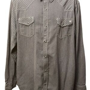 Men's Blue Ranchwear Striped Pearlsnap Shirt XXL